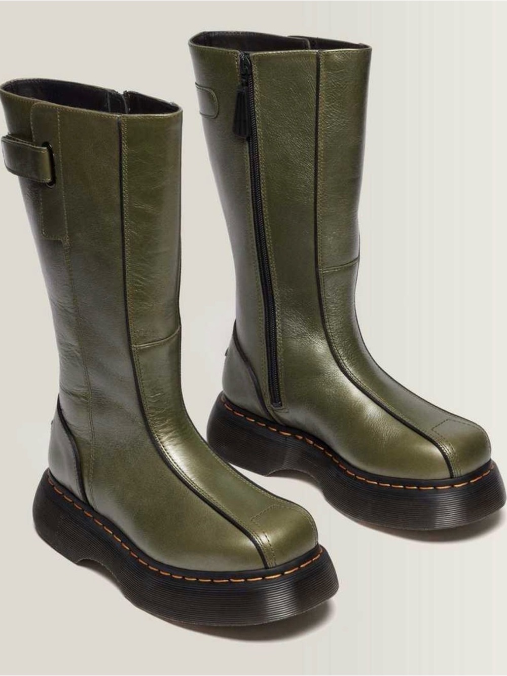 Dr. Martens Buzz Hi Eclipse Olive Green Leather Platform Boots W7 NEW